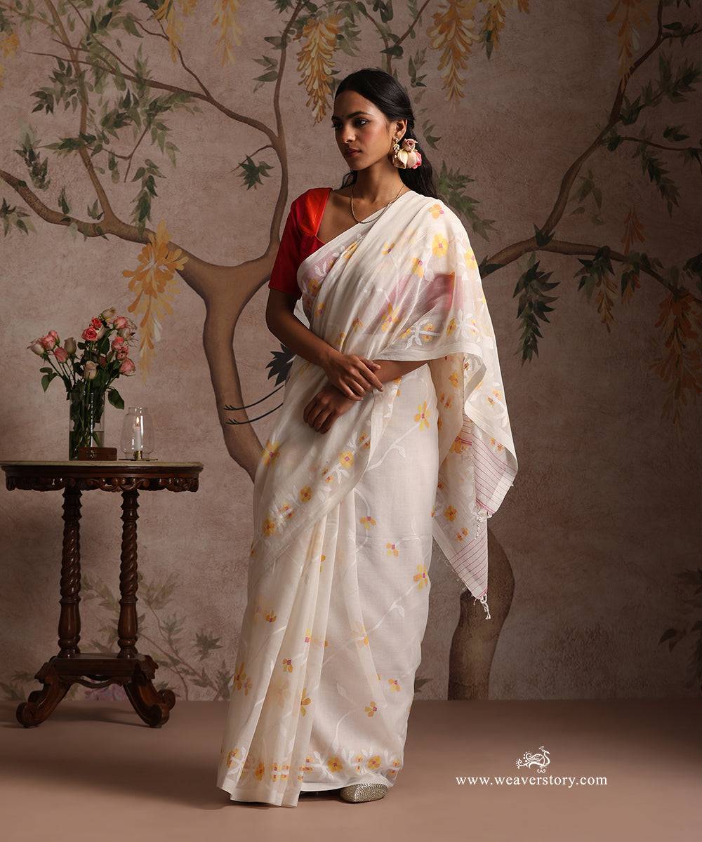 White_Handloom_Pure_Khadi_Dhakai_Jamdani_Saree_With_Allover_Meena_Jaal_WeaverStory_02