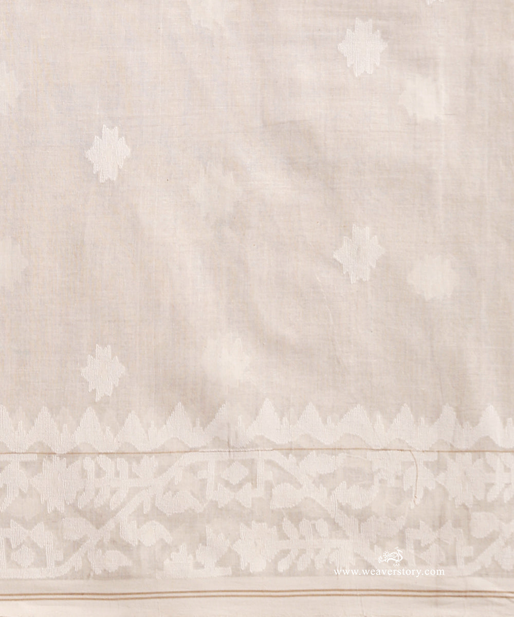 Off White Handloom Pure Khadi Dhakai Jamdani Saree