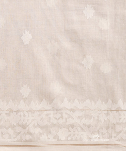 Off White Handloom Pure Khadi Dhakai Jamdani Saree