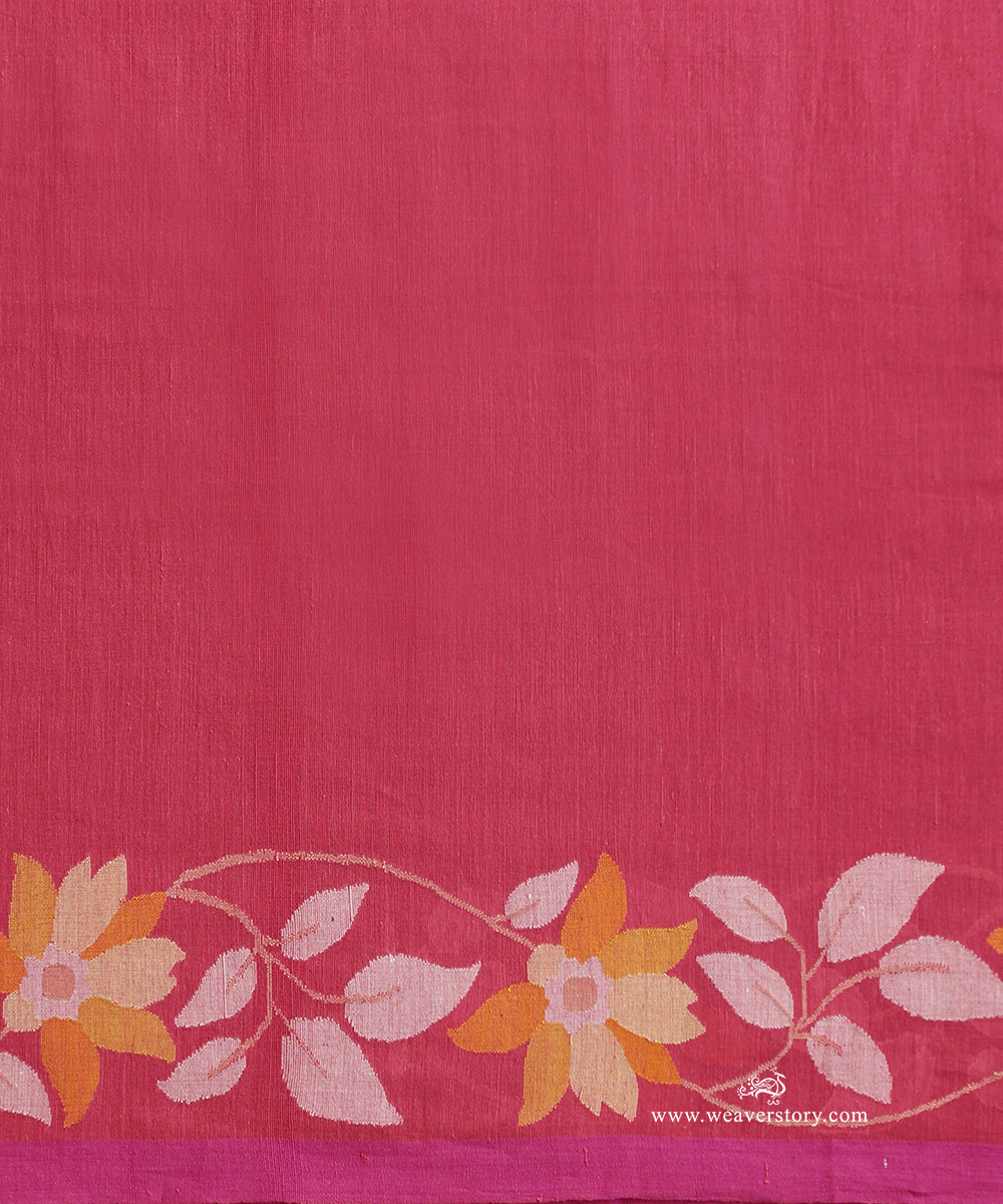 Pink_Handloom_Pure_Khadi_Dhakai_Jamdani_Saree_With_Allover_Floral_Jaal_WeaverStory_06
