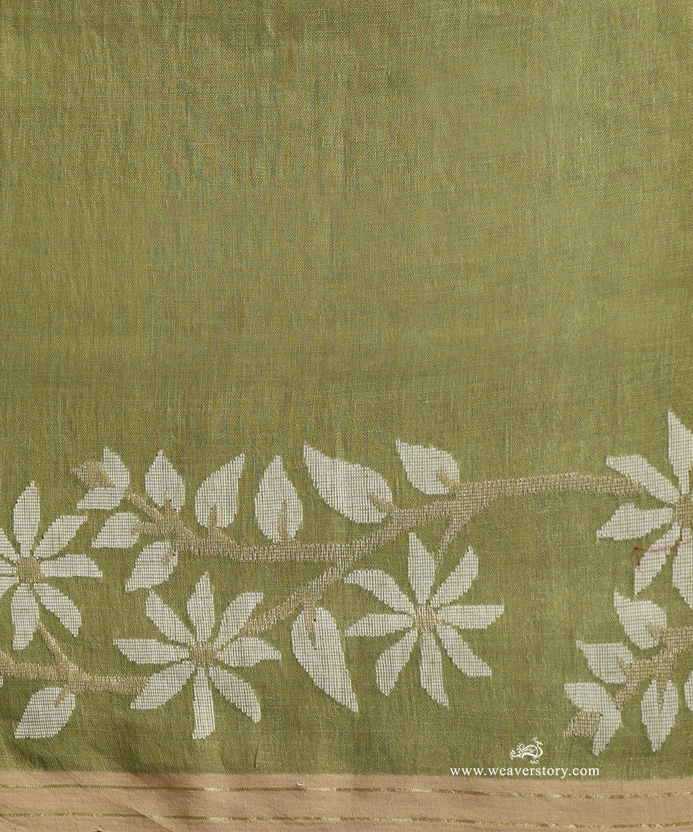 Hena_Green_Handloom_Pure_Linen_Dhakai_Jamdani_Saree_With_Allover_Jaal_WeaverStory_06