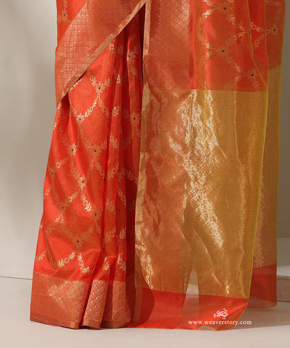 Orange_Handloom_Pure_Silk_Chanderi_Donaliya_Saree_With_Allover_Jaal_And_Purple_Meeena_WeaverStory_04