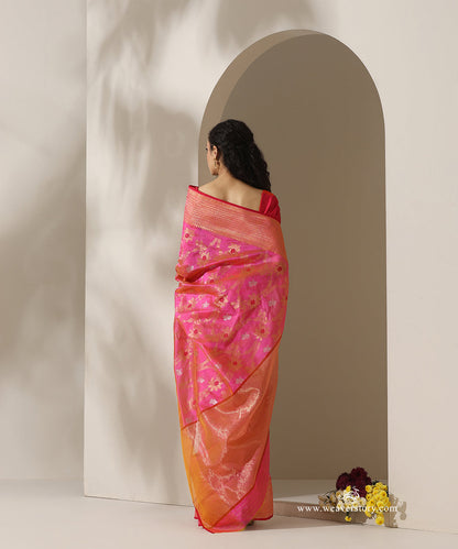 Pink_Handloom_Pure_Silk_Chanderi_Donaliya_Saree_With_Allover_Floral_Jaal_In_Gold_Silver_WeaverStory_03