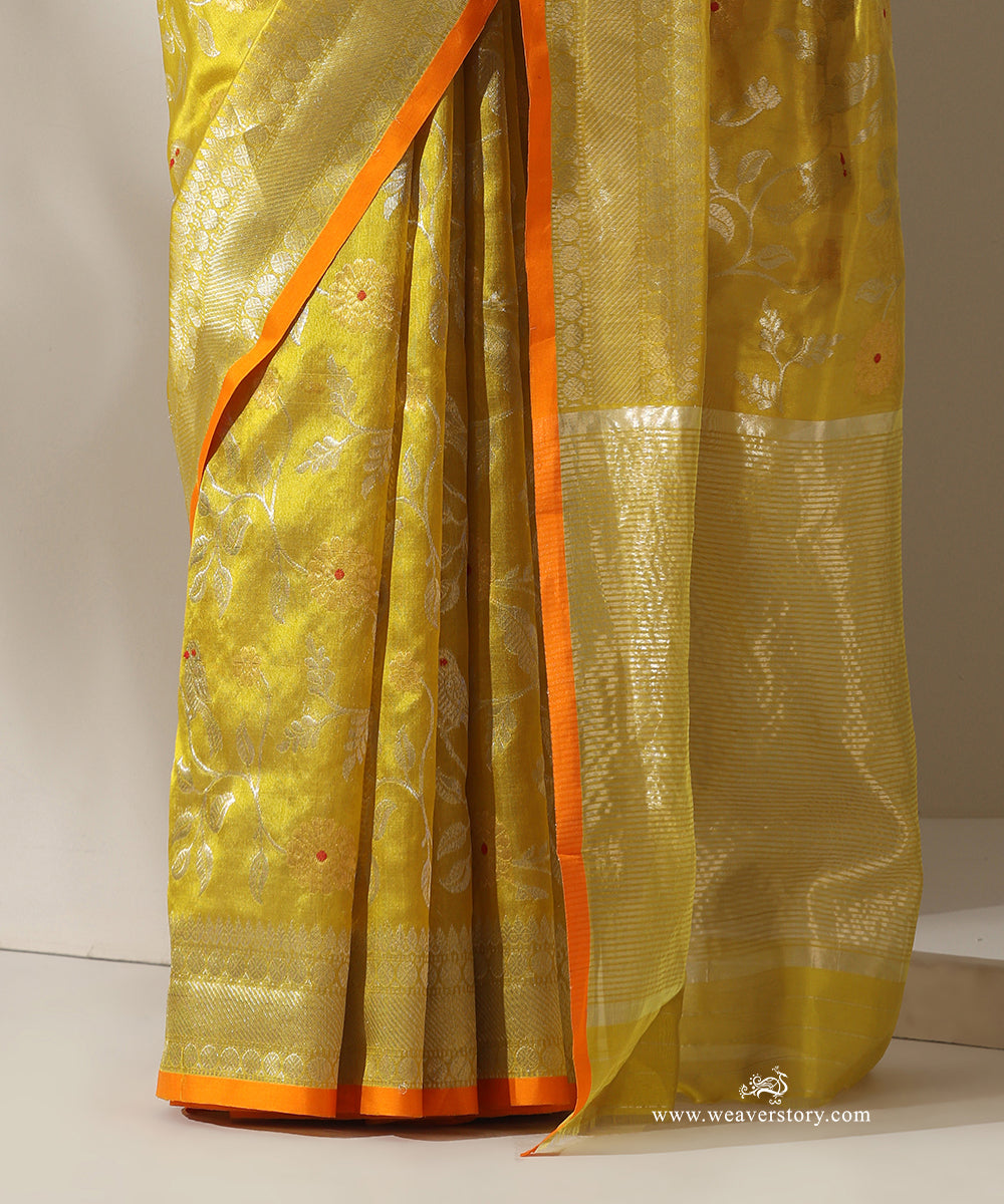 Olive_Handloom_Pure_Silk_Chanderi_Donaliya_Saree_With_Allover_Jaal_And_Birds_Motif_WeaverStory_04
