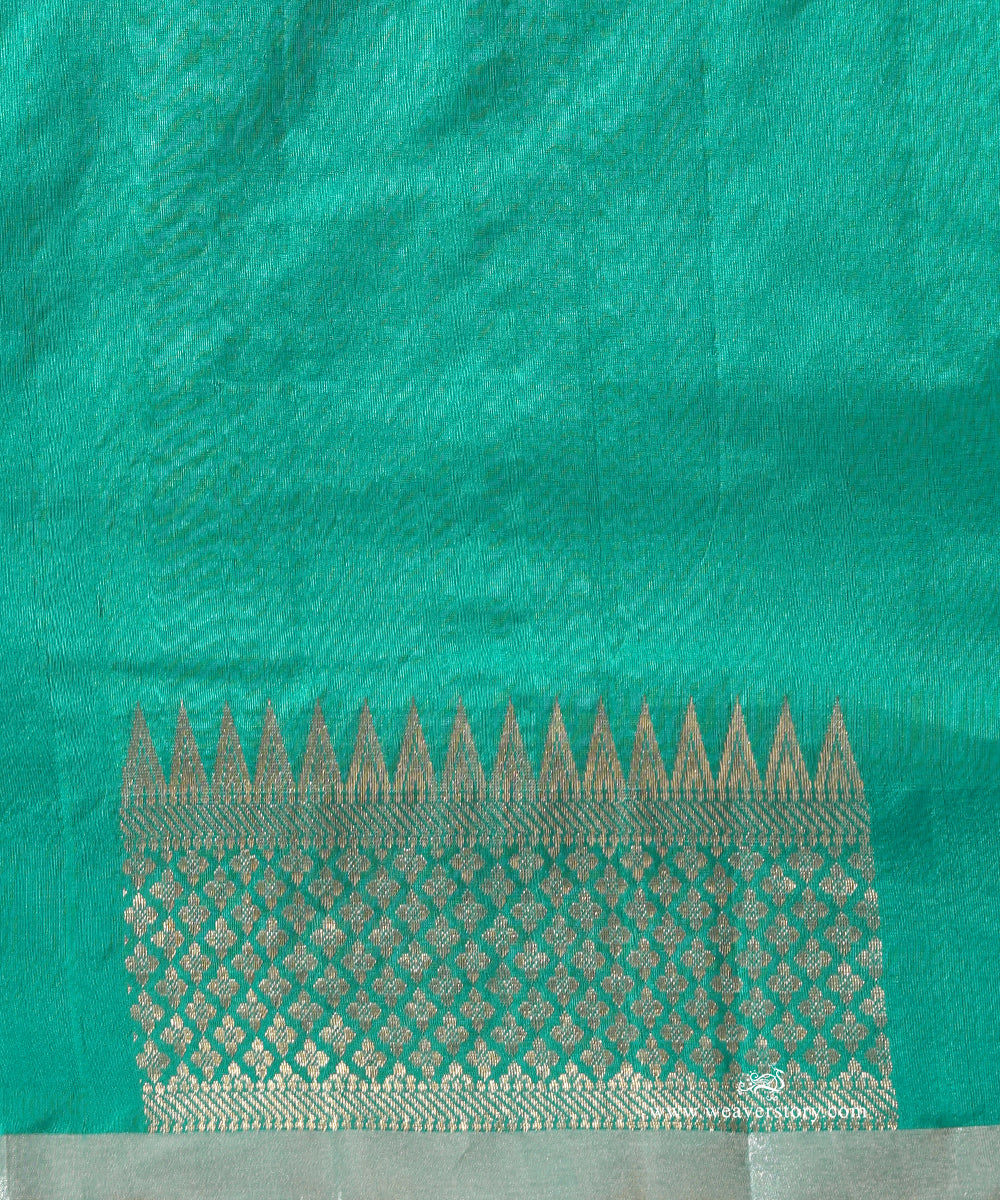 Turquoise_Handloom_Pure_Silk_Chanderi_Donaliya_Saree_With_Allover_Floral_Jaal_WeaverStory_05