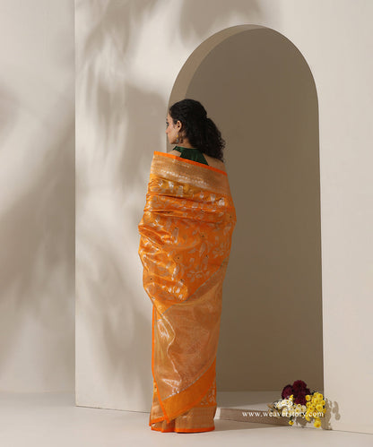 Soffron_Handloom_Pure_Silk_Chanderi_Donaliya_Saree_With_Allover_Floral_Jaal_And_Green_Meena_Birds_Motif_WeaverStory_03