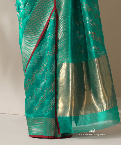 Turquoise_Handloom_Pure_Silk_Chanderi_Donaliya_Saree_With_Allover_Aadi_Floral_Jaal_And_Red_Meena_WeaverStory_04
