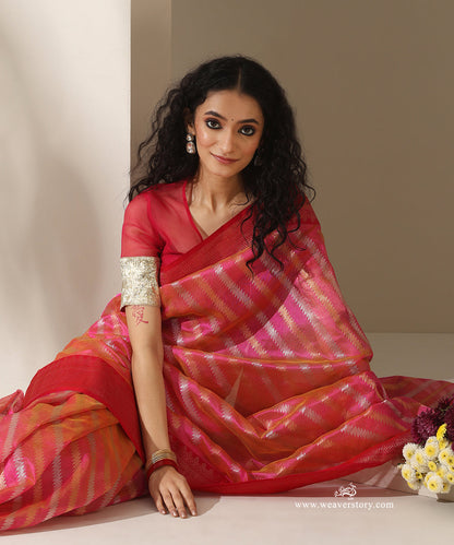 Peach_Handloom_Pure_Silk_Chanderi_Donaliya_Saree_With_Allover_Aadi_Jaal_And_Heavy_Pink_Border_WeaverStory_02