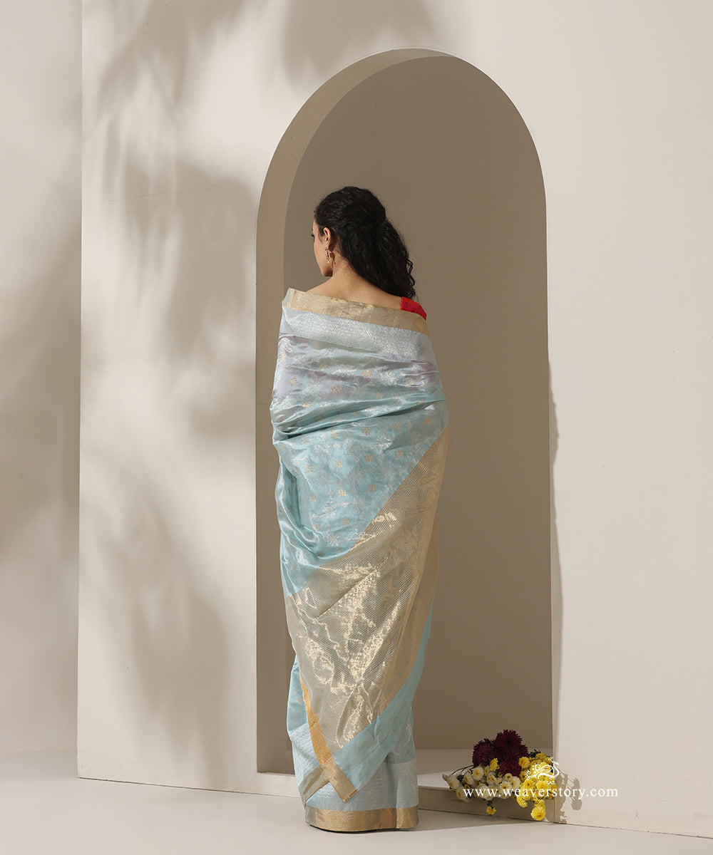 Ice_Blue_Handloom_Pure_Silk_Chanderi_Donaliya_Saree_With_Allover_Jaal_And_Heavy_Golden-Silver_Border_WeaverStory_03