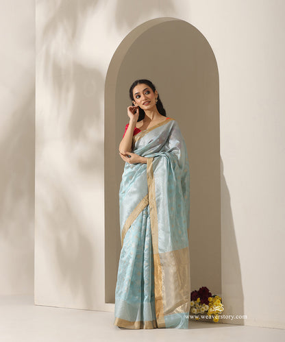 Ice_Blue_Handloom_Pure_Silk_Chanderi_Donaliya_Saree_With_Allover_Jaal_And_Heavy_Golden-Silver_Border_WeaverStory_01