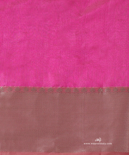 Pink_Handloom_Pure_Silk_Chanderi_Eknaliyasaree_With_Green_Meena_Flower_Boota_And_Silver_Zari_Big_Border_WeaverStory_05