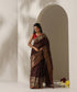 Brown_Handloom_Pure_Silk_Chanderi_Eknaliya_Saree_With_Small_Booti_And_Pecock_Border_Red_Selvedge_WeaverStory_01