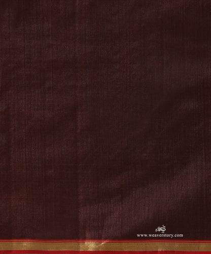 Brown_Handloom_Pure_Silk_Chanderi_Eknaliya_Saree_With_Small_Booti_And_Pecock_Border_Red_Selvedge_WeaverStory_05