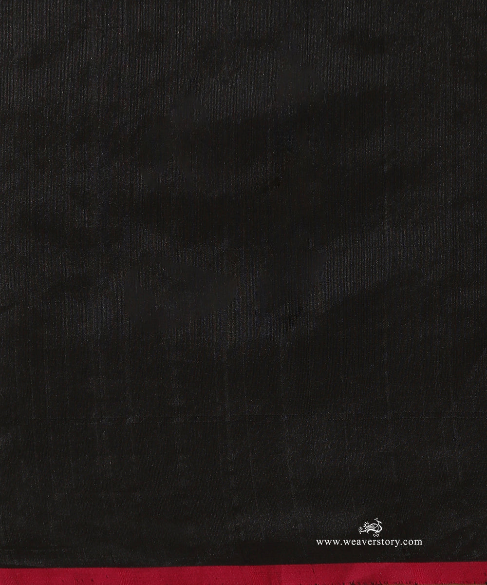 Black_Handloom_Pure_Silk_Chanderi_Eknaliya_Saree_With_Small_Booti_And_Shikargah_Border_With_Pink_Selvedge_WeaverStory_05