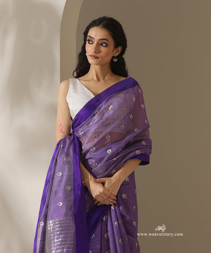 Light_Lavender_Handloom_Pure_Silk_Chanderi_Eknaliya_Saree_With_Red_Meena_Small_Booti_And_Violet_Border_WeaverStory_02