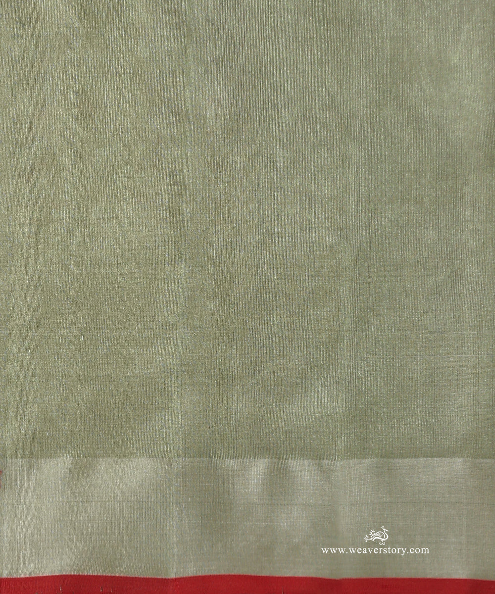 Olive_Handloom_Pure_Silk_Chanderi_Eknaliya_Saree_With_Red_Meena_Small_Booti_And_Shikargah_Border_Red_Selvedge_WeaverStory_05