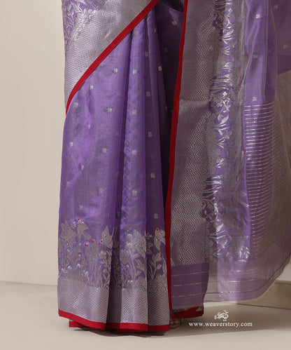 Lavender_Handloom_Pure_Silk_Chanderi_Eknaliya_Saree_With_Red_Meena_Small_Booti_And_Sikhargah_Border_Red_Selvedge_WeaverStory_04