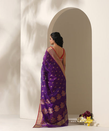 Red_Handloom_Pure_Silk_Chanderi_Eknaliya_Saree_With_Multi_Meena_Booti_WeaverStory_03