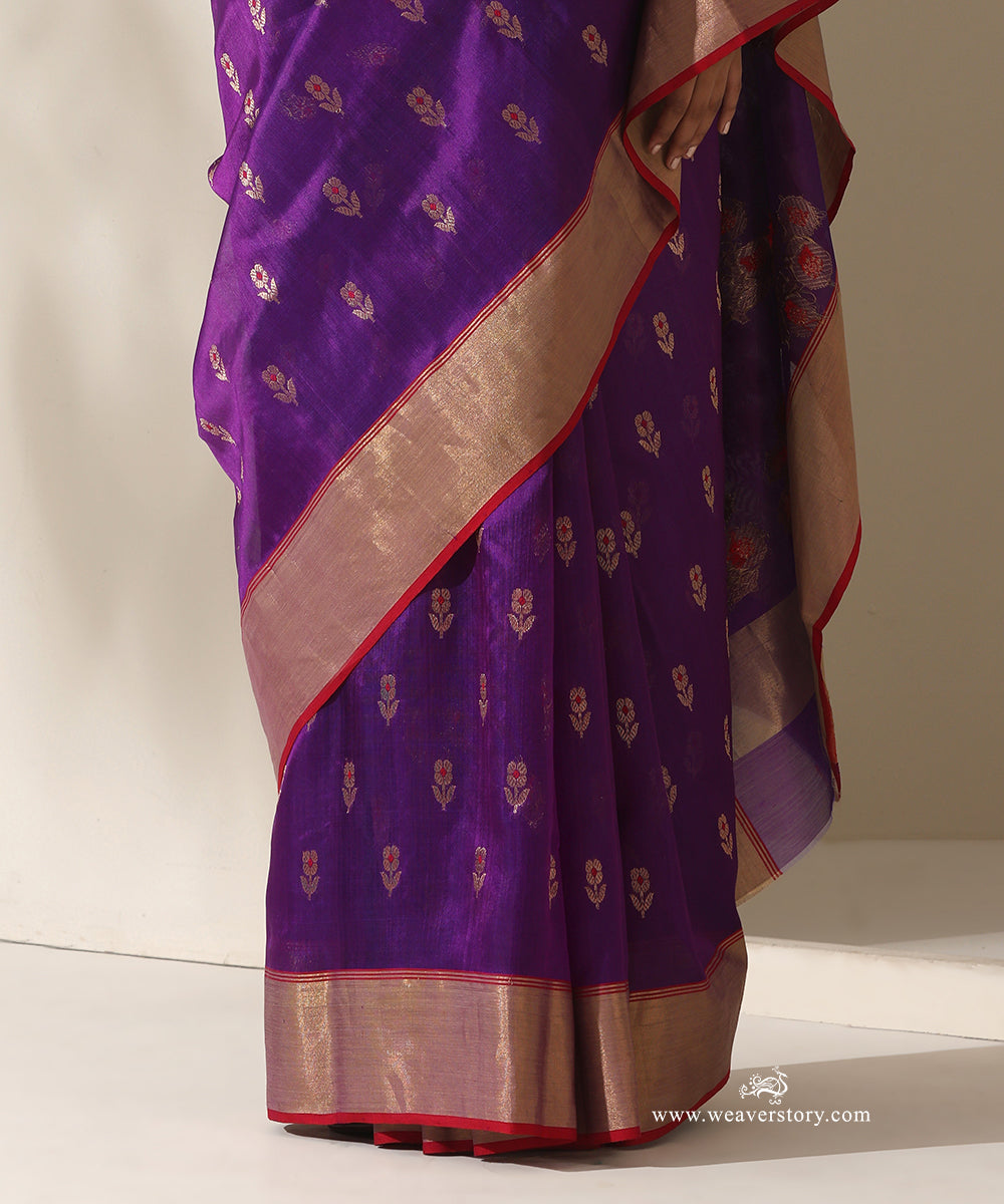 Red_Handloom_Pure_Silk_Chanderi_Eknaliya_Saree_With_Multi_Meena_Booti_WeaverStory_04