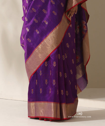 Red_Handloom_Pure_Silk_Chanderi_Eknaliya_Saree_With_Multi_Meena_Booti_WeaverStory_04