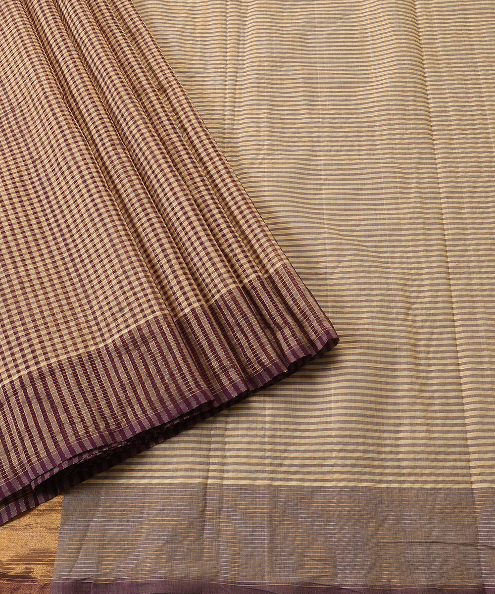 Beige_And_Purple_Handloom_Pure_Cotton_Venkatagiri_Zari_Small_Checkered_Saree_WeaverStory_01