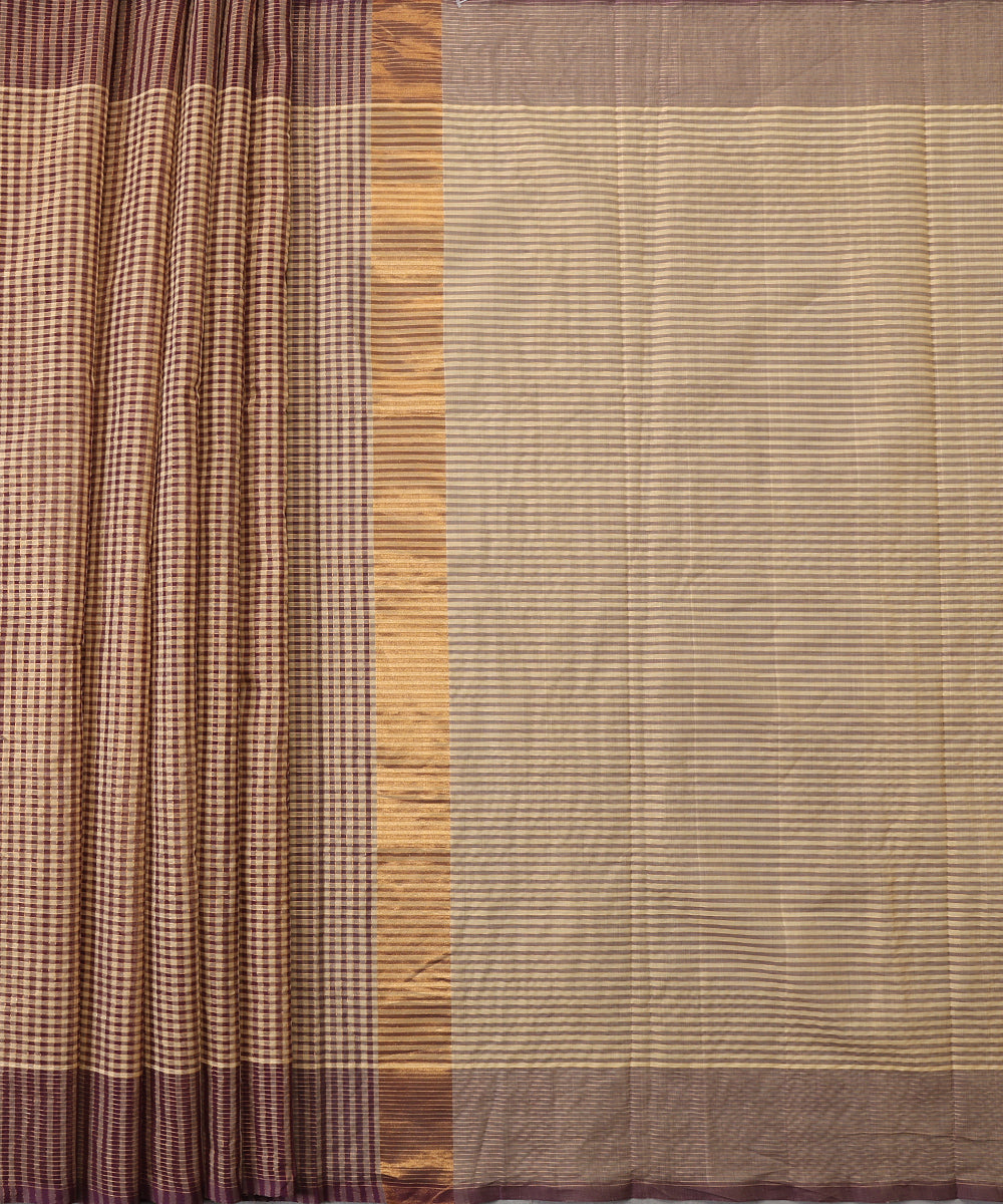 Beige_And_Purple_Handloom_Pure_Cotton_Venkatagiri_Zari_Small_Checkered_Saree_WeaverStory_02