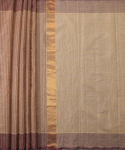 Beige_And_Purple_Handloom_Pure_Cotton_Venkatagiri_Zari_Small_Checkered_Saree_WeaverStory_02