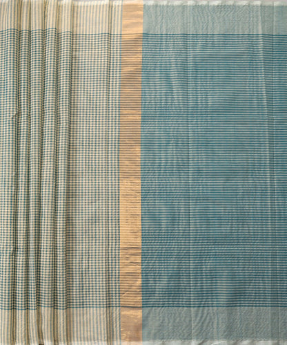 Beige_And_Teal_Handloom_Pure_Cotton_Venkatagiri_Zari_Small_Checkered_Saree_WeaverStory_02