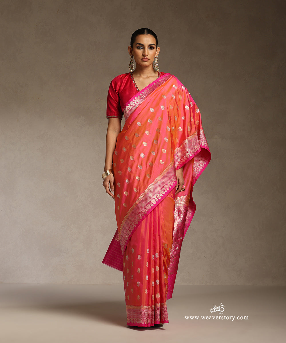 Peach_Pink_Handloom_Pure_Katan_Silk_Banasari_Saree_With_Sona_Rupa_Kadhwa_Boota_Thick_Border_WeaverStory_01