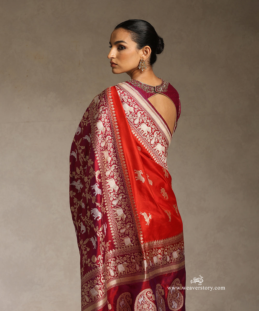 Wine_And_Red_Handloom_Pure_Katan_Silk_Saree_Shikargah_Kadhwa_Jangla_Banarasi_Saree_WeaverStory_02