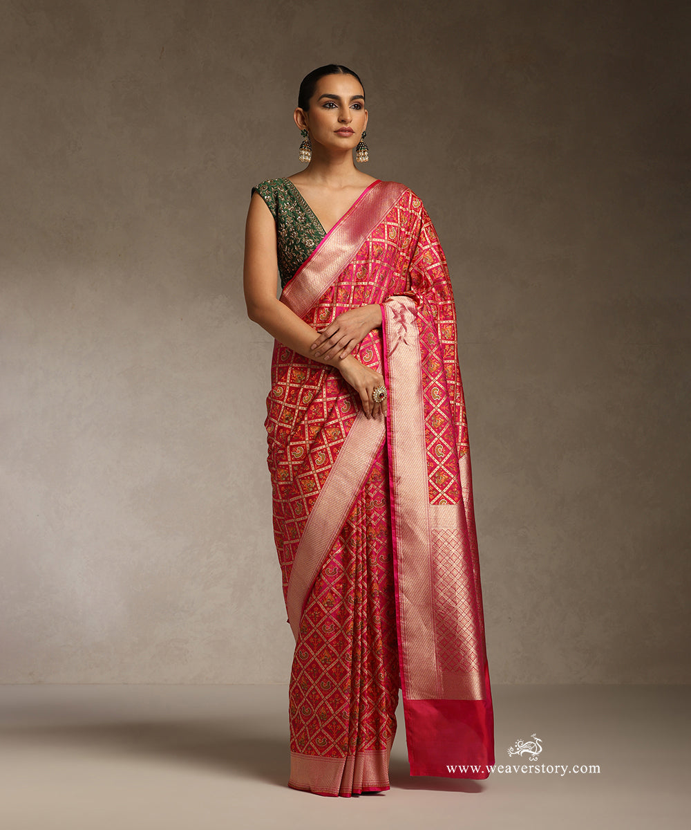 Rani_Pink_Handloom_Pure_Katan_Silk_Banarasi_Patola_Saree_With_Cutwork_WeaverStory_01
