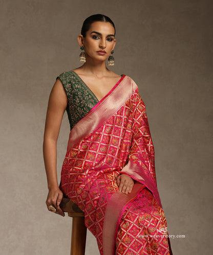 Rani_Pink_Handloom_Pure_Katan_Silk_Banarasi_Patola_Saree_With_Cutwork_WeaverStory_02