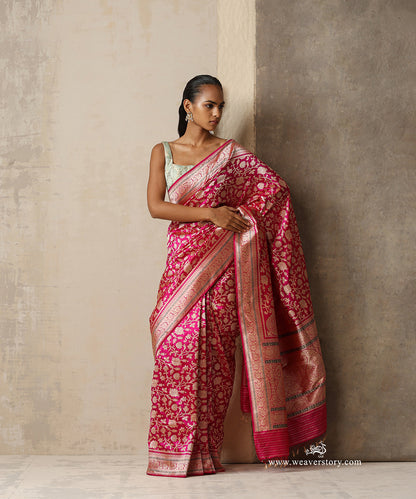 Pink Wedding Banarasi Saree in real zari
