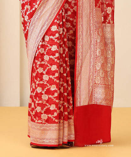 Red_Handloom_Pure_Georgette_Saree_With_Allover_Floral_Jaal_WeaverStory_04
