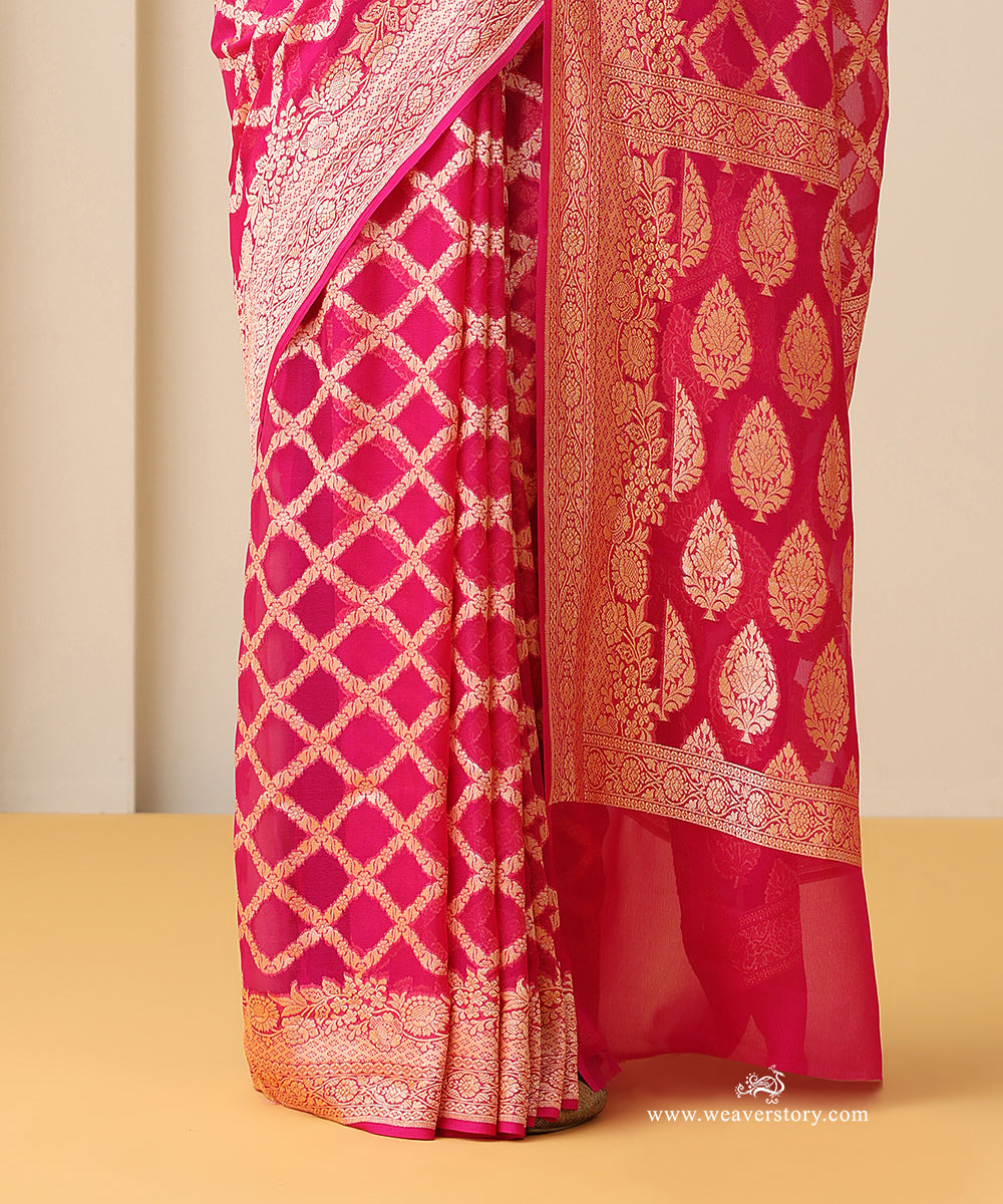 Rani_Pink_Handloom_Pure_Georgette_Saree_With_Allover_Jaal_WeaverStory_04