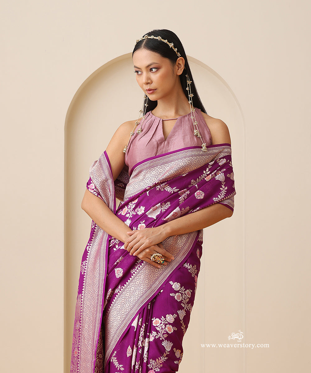 Handloom_Purple_Pure_Georgette_Banarasi_Meenakari_Jaal_Saree_WeaverStory_02