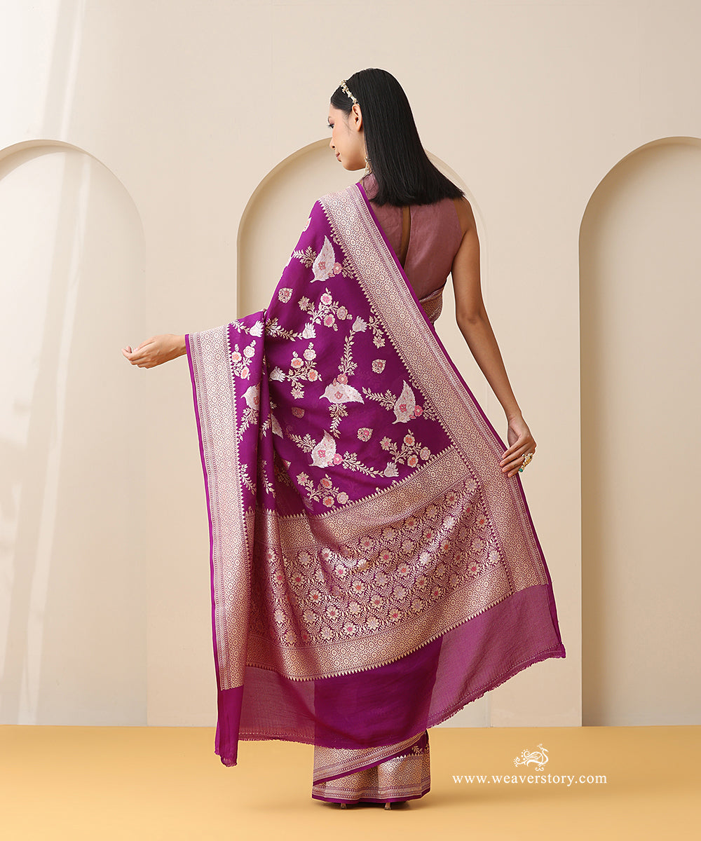 Handloom_Purple_Pure_Georgette_Banarasi_Meenakari_Jaal_Saree_WeaverStory_03