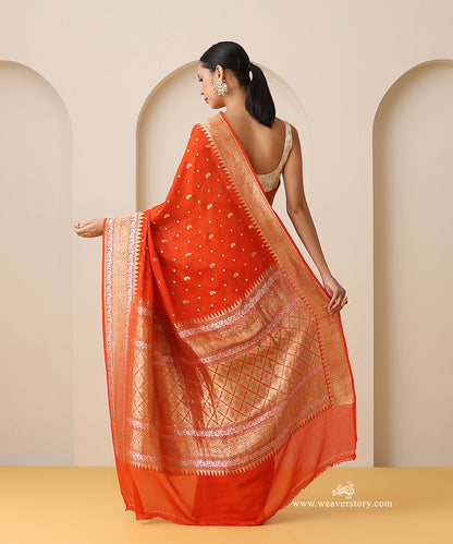 Handloom_Orange_Pure_Georgette_Banarasi_Cutwork_Saree_With_Gold_Zari_Booti_WeaverStory_03