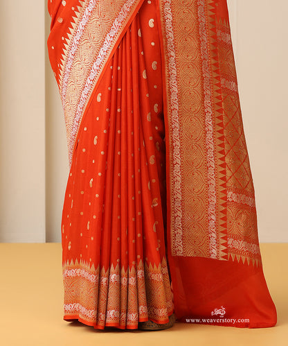 Handloom_Orange_Pure_Georgette_Banarasi_Cutwork_Saree_With_Gold_Zari_Booti_WeaverStory_04