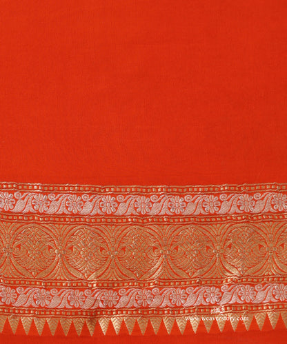 Handloom_Orange_Pure_Georgette_Banarasi_Cutwork_Saree_With_Gold_Zari_Booti_WeaverStory_05
