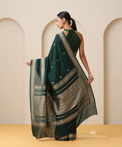 Handloom_Green_Pure_Georgette_Banarasi_Saree_With_Double_Border_Kadhwa_Meena_Booti_WeaverStory_03