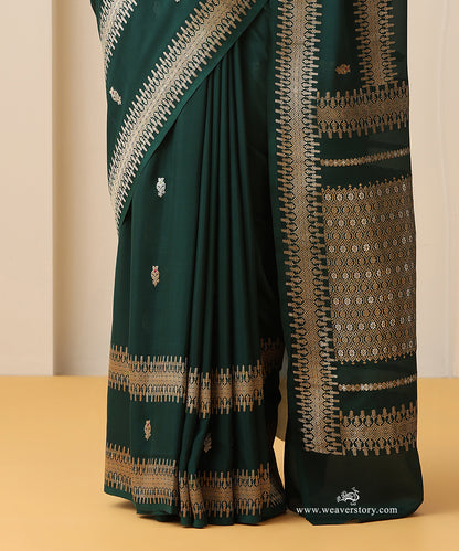 Handloom_Green_Pure_Georgette_Banarasi_Saree_With_Double_Border_Kadhwa_Meena_Booti_WeaverStory_04
