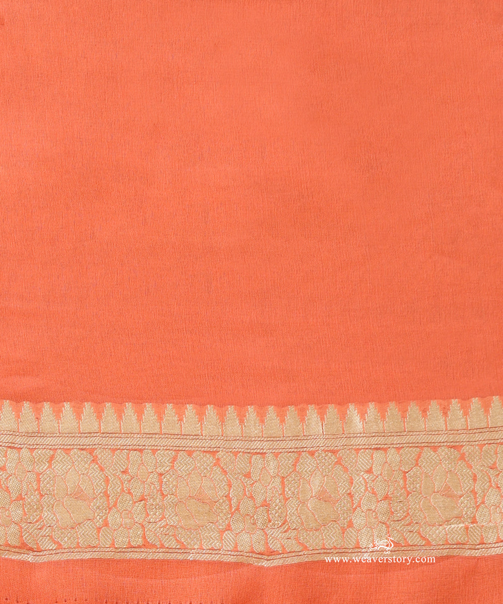 Peach_Orange_Handloom_Pure_Georgette_Banarasi_Cutwork_Saree_With_Allover_Rose_Jaal_WeaverStory_05
