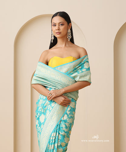 Turquoise_Handloom_Pure_Georgette_Banarasi_Cutwork_Saree_With_Allover_Rose_Jaal_WeaverStory_02