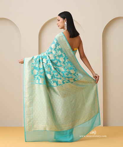 Turquoise_Handloom_Pure_Georgette_Banarasi_Cutwork_Saree_With_Allover_Rose_Jaal_WeaverStory_03