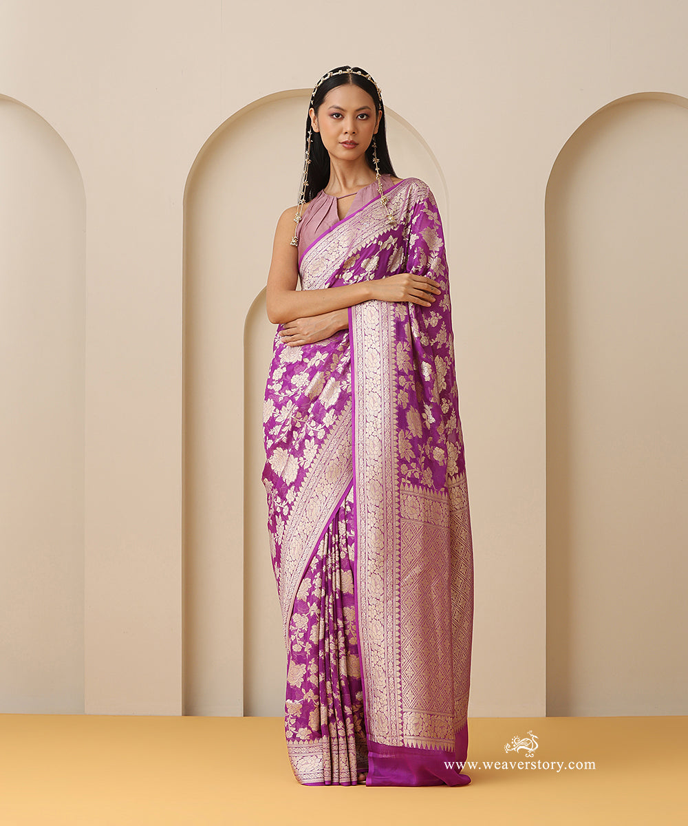 Plum_Handloom_Pure_Georgette_Banarasi_Cutwork_Saree_With_Allover_Rose_Jaal_WeaverStory_01