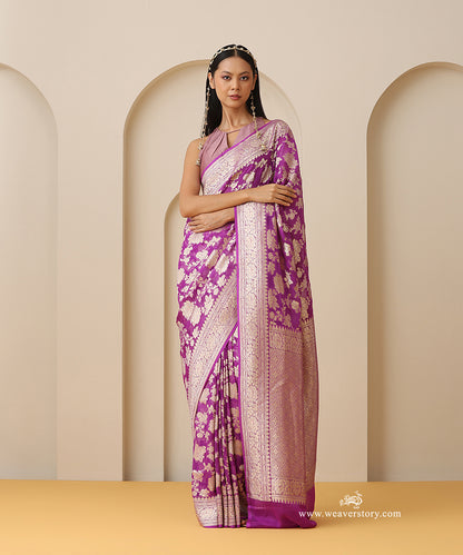 Plum_Handloom_Pure_Georgette_Banarasi_Cutwork_Saree_With_Allover_Rose_Jaal_WeaverStory_01