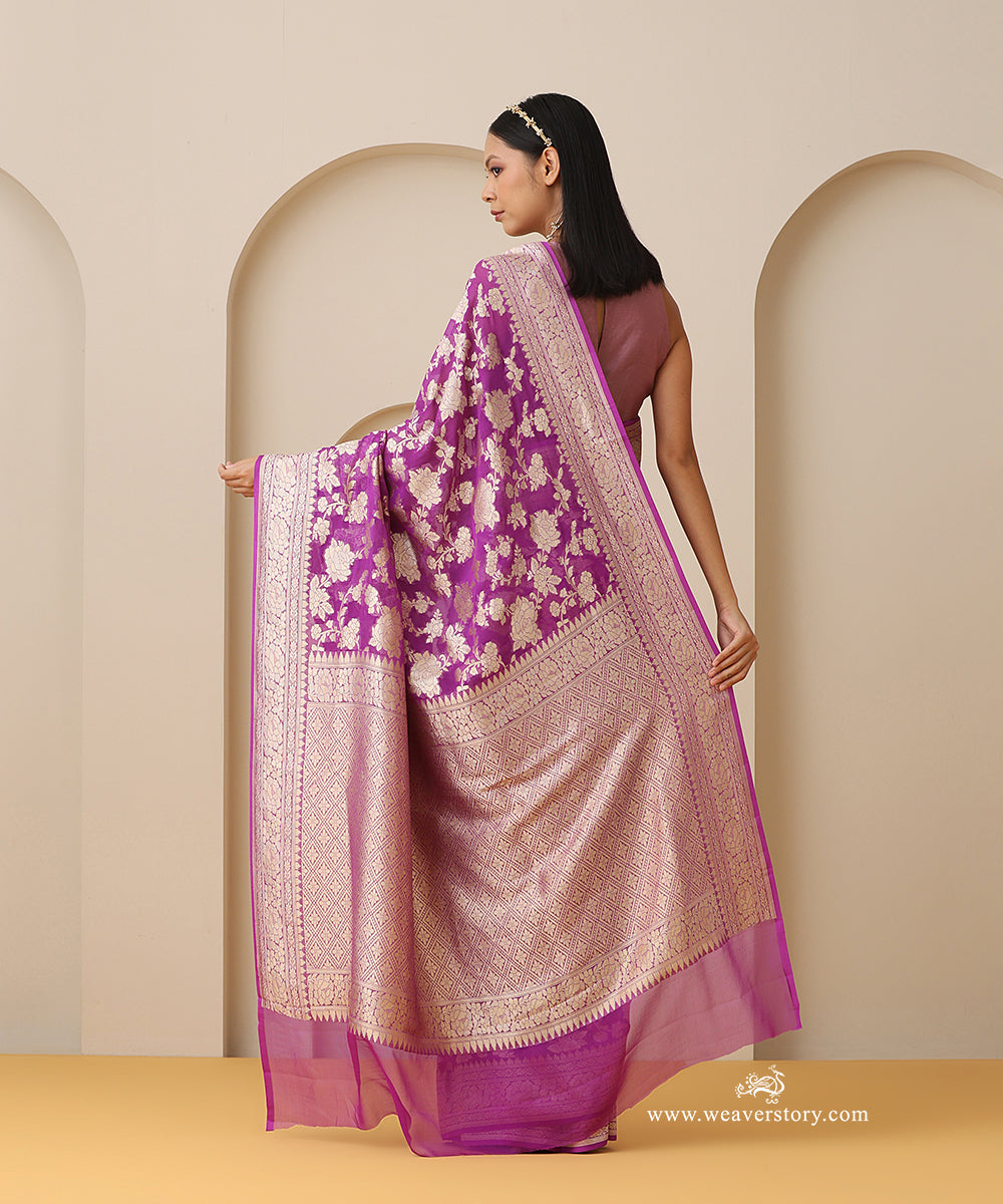 Plum_Handloom_Pure_Georgette_Banarasi_Cutwork_Saree_With_Allover_Rose_Jaal_WeaverStory_03