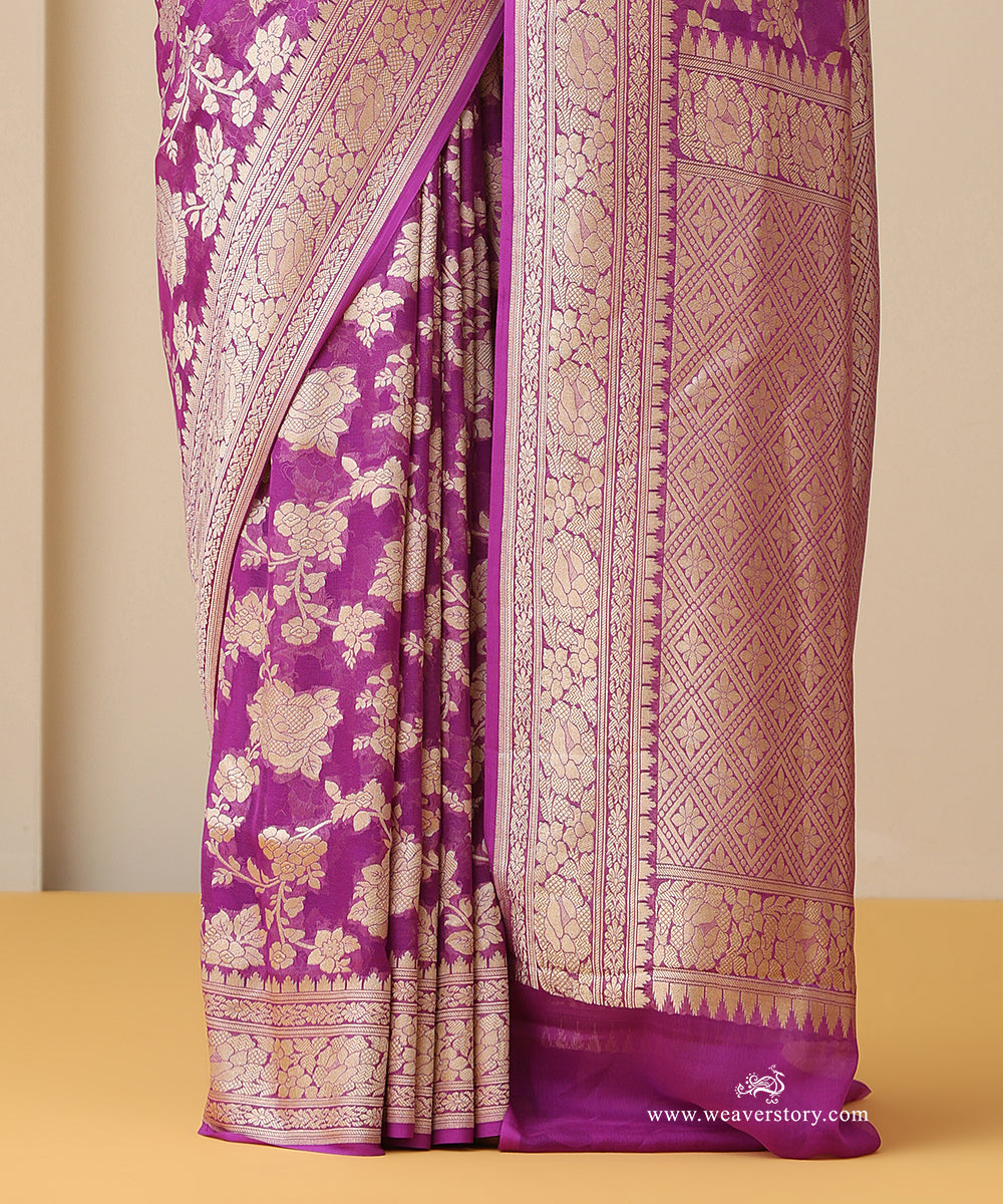 Plum_Handloom_Pure_Georgette_Banarasi_Cutwork_Saree_With_Allover_Rose_Jaal_WeaverStory_04