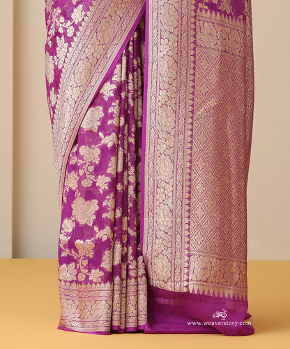 Plum_Handloom_Pure_Georgette_Banarasi_Cutwork_Saree_With_Allover_Rose_Jaal_WeaverStory_04